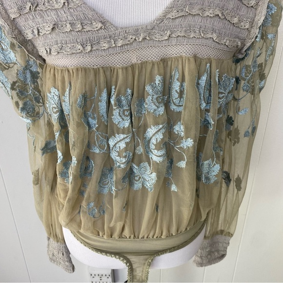 Free People Sheer Meadows Bodysuit Women’s Size XS Embroidered Blue Green NWT - Picture 9 of 15